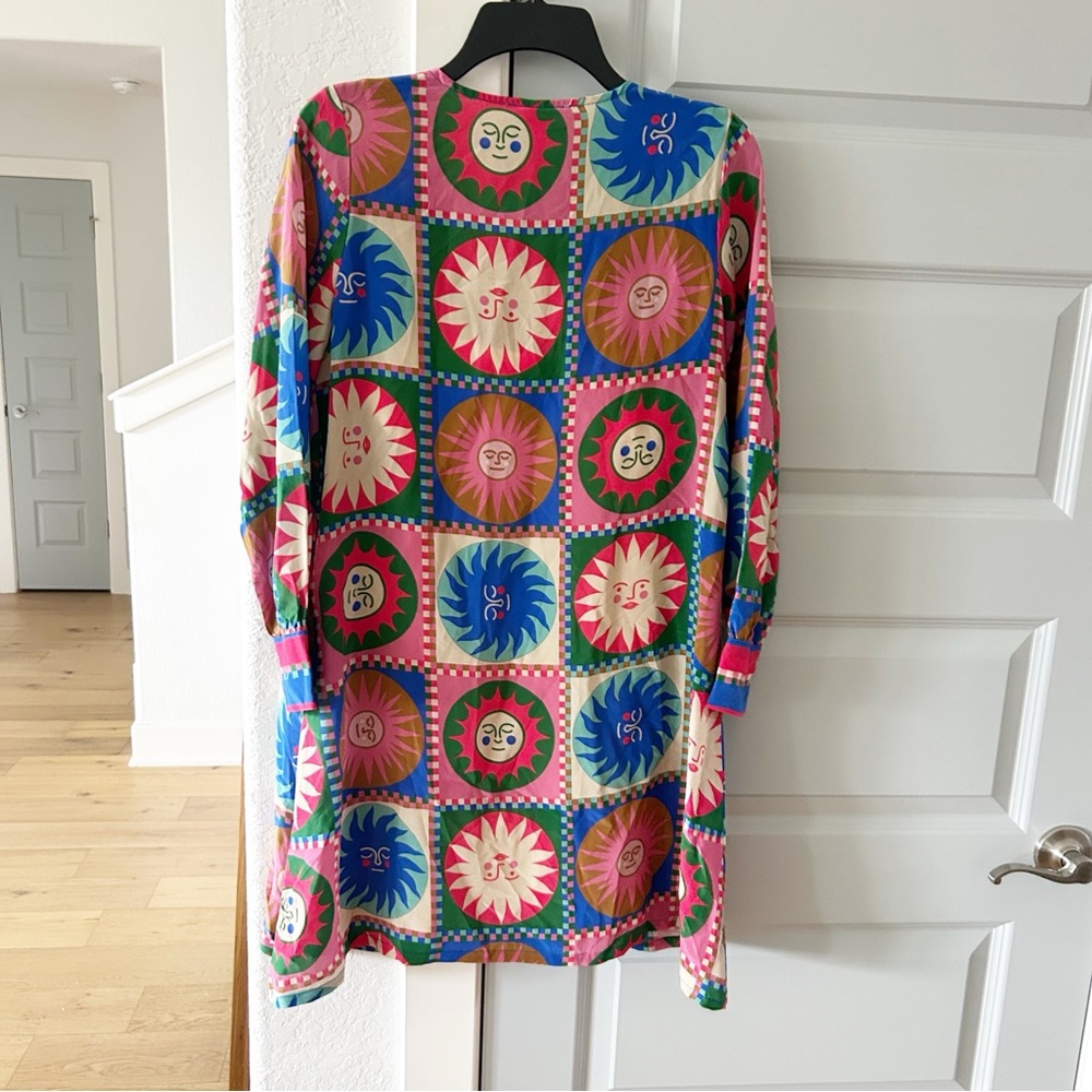 NWT Johnny Was Silk Sun Print V Neck Swing Dress - Picture 6 of 7